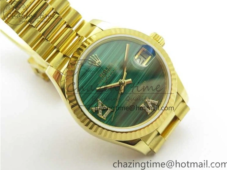 0516 Daydate 278288 31mm YG EWF Best Edition Green Malachite Dial on YG President Bracelet ETA SunProtective 2605